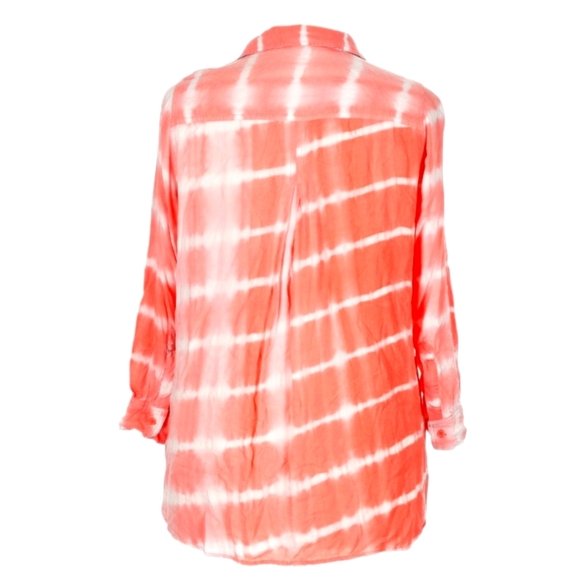 Velvet Heart Coral Pink Tie Dye 3/4 Sleeve Button Down Tunic Top Plus Sz 2X - Picture 3 of 4